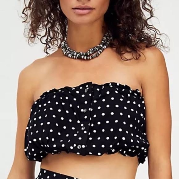 Free PEOPLE Black Polka dot Cutie Crossing Bandeau Crop Top size 8 - Picture 13 of 14